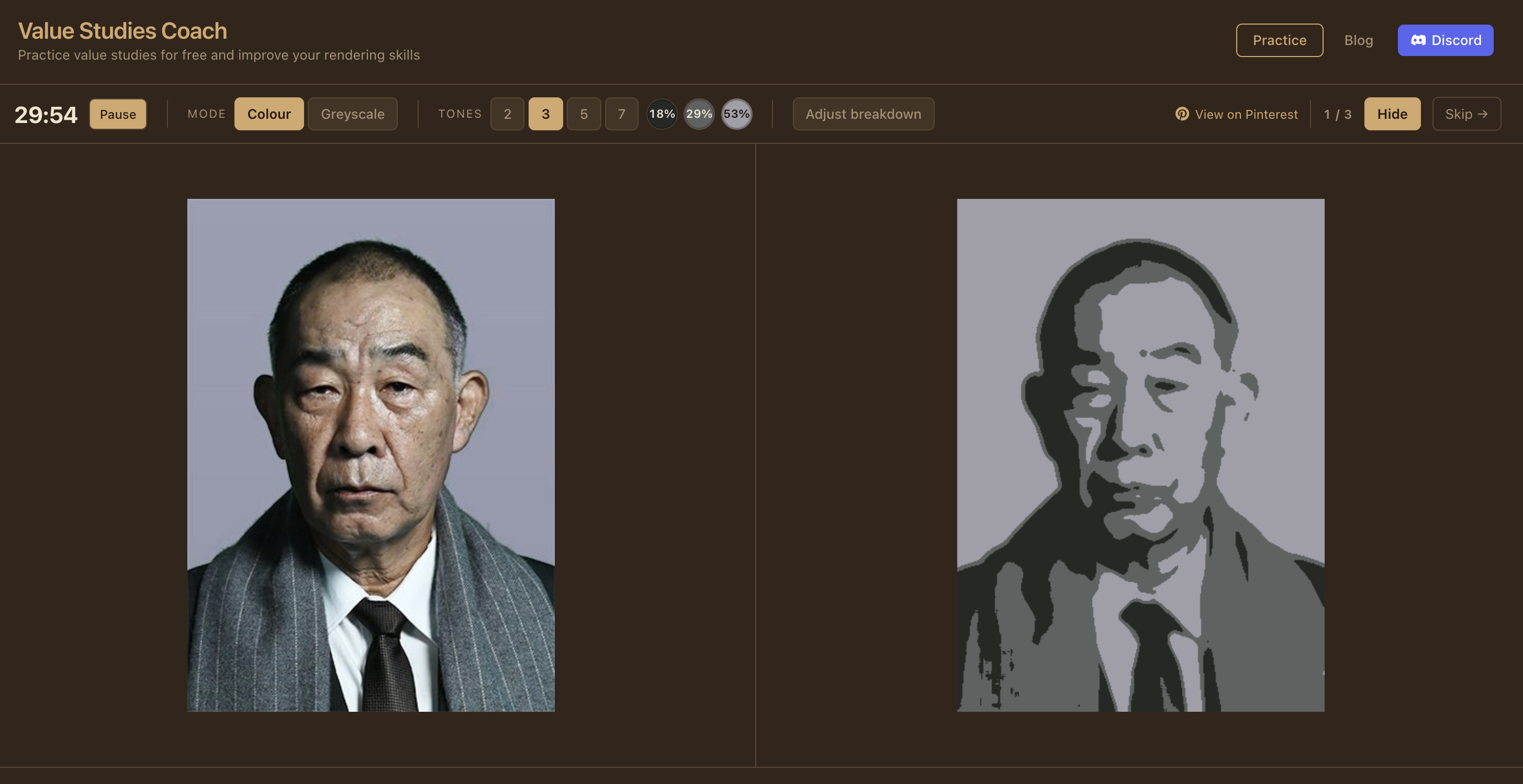 Browsing your connected Pinterest boards inside Value Studies Coach